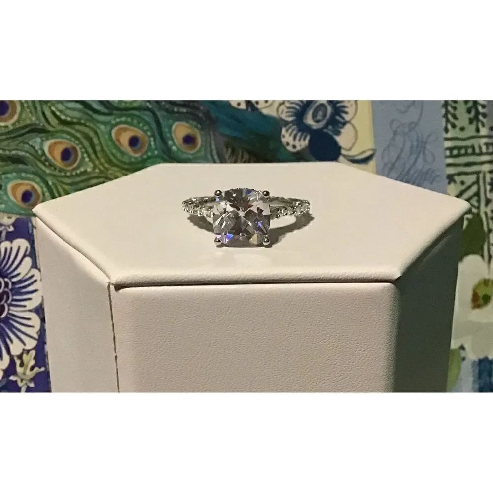 7.83 Ct. Cushion & Round Cut Sim Diamomd Solitaire & Eternity Band Ring Sz 8